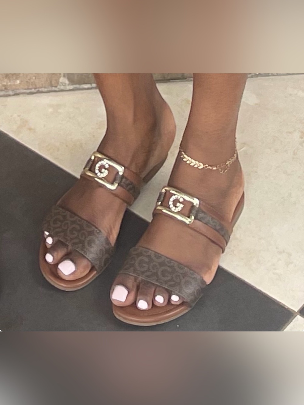 Guess Brown Logo Buckle Sandals
